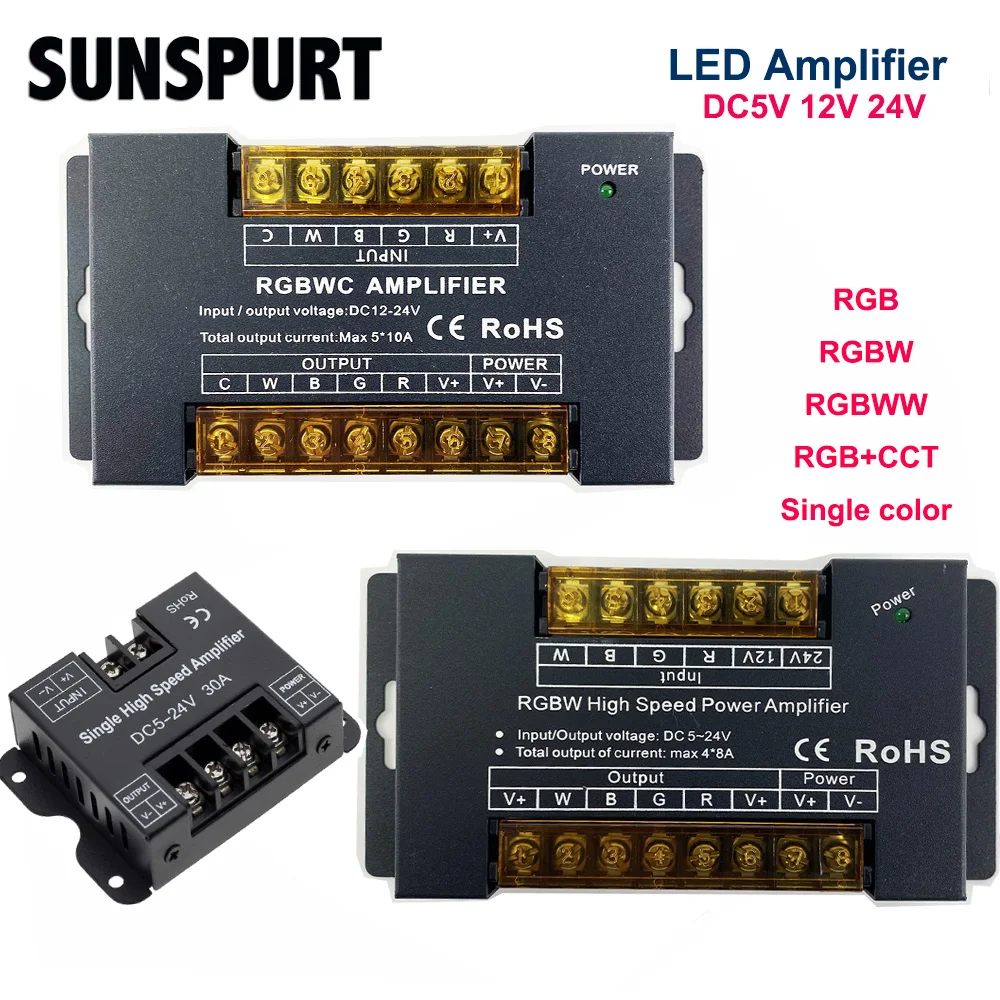 

Aluminum 12A/24A/30A/50A LED Amplifier DC5V 12V 24V RGB/RGBW/RGBCCT LED Light Controller for 5050 3528 LED Strip Power Repeater