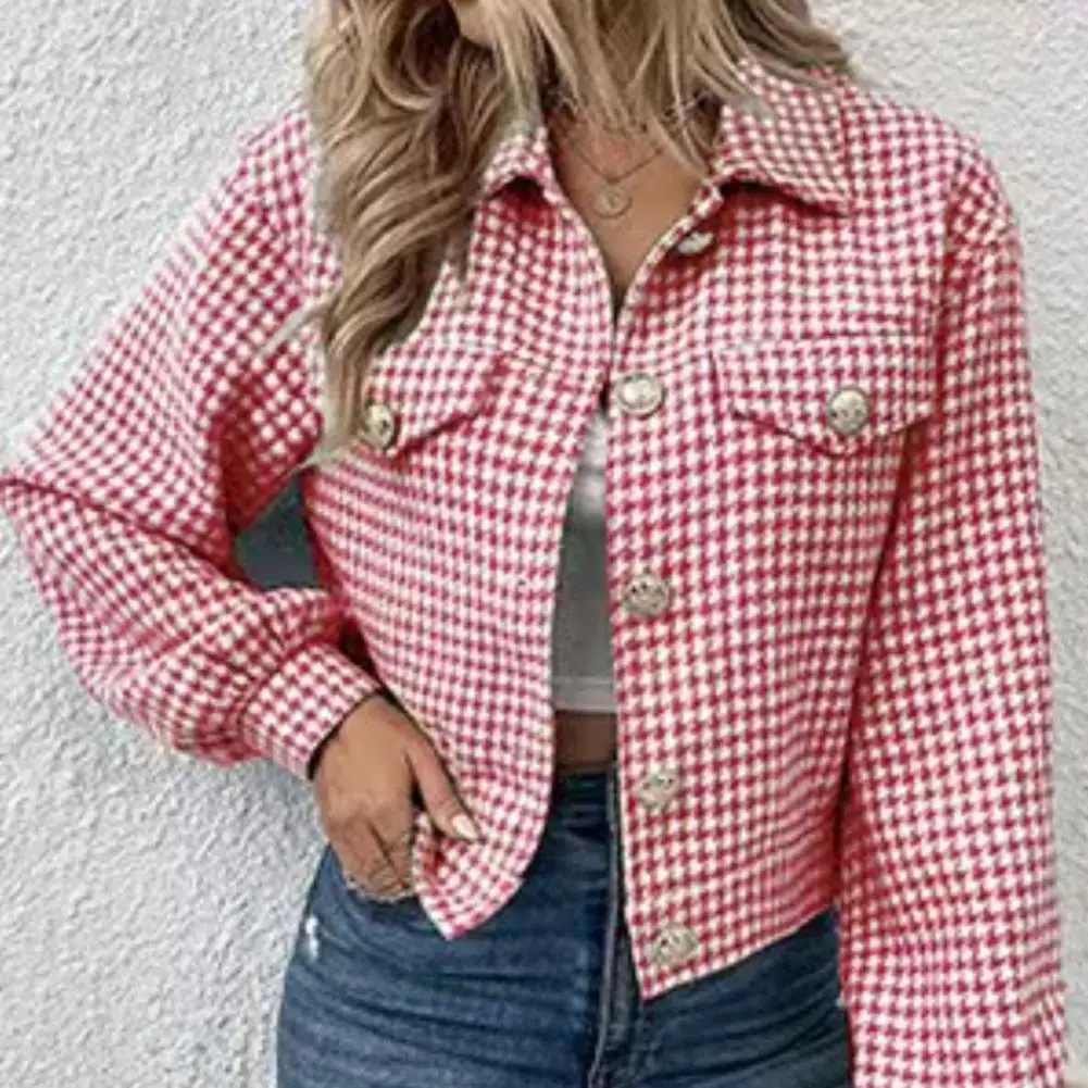 

Women Houndstooth Jacquard Jacket Stylish Single Breasted Ladies Coat Soft Warm Printed Jacket for Women for Commute for Ladies