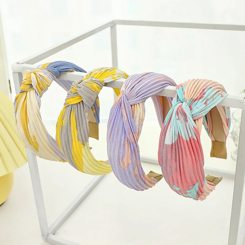 

Fashion Hair Accessories Simple Women Wholesales Cross Knot Custom Tie Dye Pleated Headband