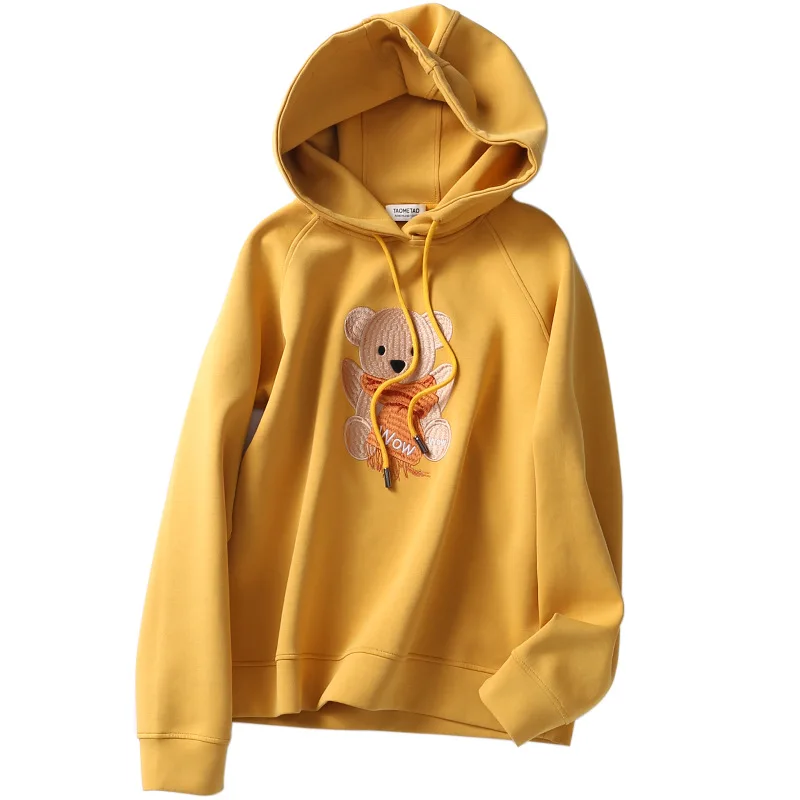 

Women's spring and autumn bear embroidered hooded sweater girl