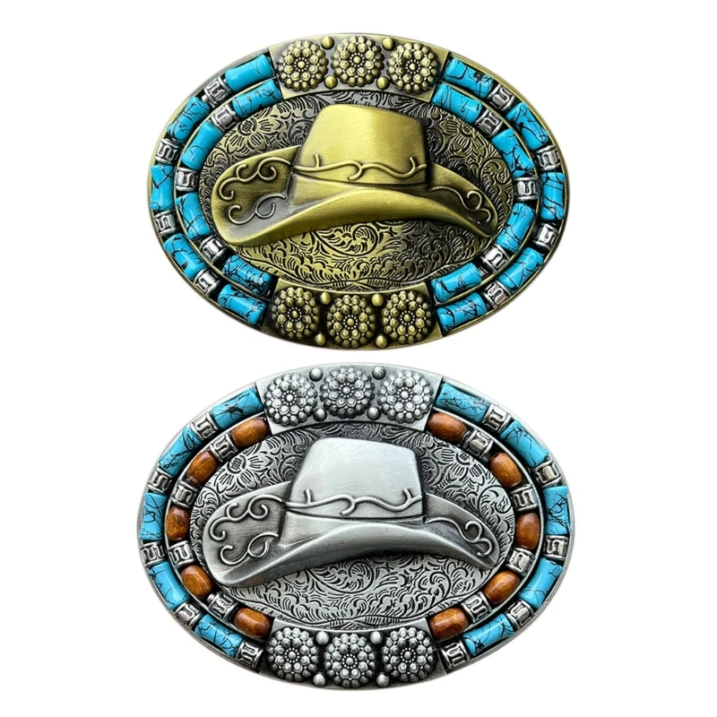 

Western Engraving Belt Buckle Silver/Bronze Buckle Cowboy Hat Style Belt Buckles Birthday Gifts for Father