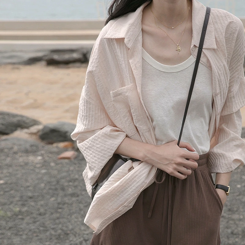 

2022 new shirt women's summer lazy loose designer women's blouse with a thin sunscreen cardigan coat