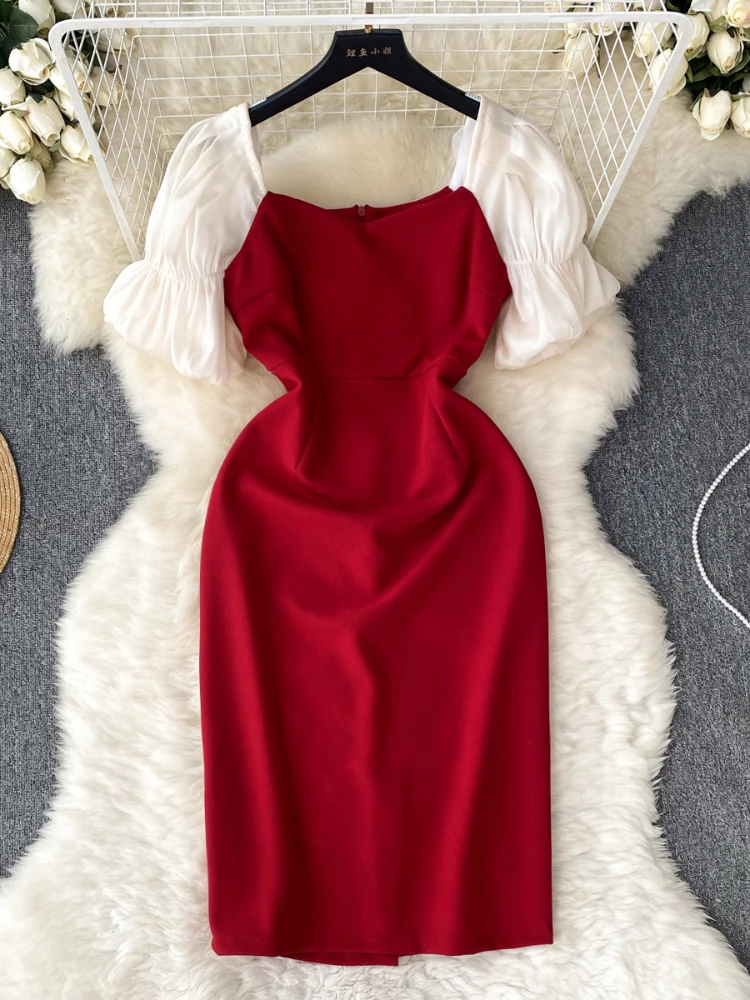 

Женское винтажное платье-пуловер Aibeautyer, однотонное тонкое короткое шифоновое платье-трапеция до середины икры с квадратным вырезом, на весну-лето