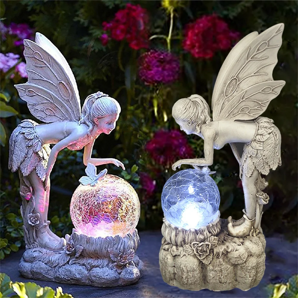 

Flower Fairy Statue Solar Light Garden Outdoor Angel Landscape Lamp Resin Figurine Ornament Courtyard Lawn Woodland Decor Gift