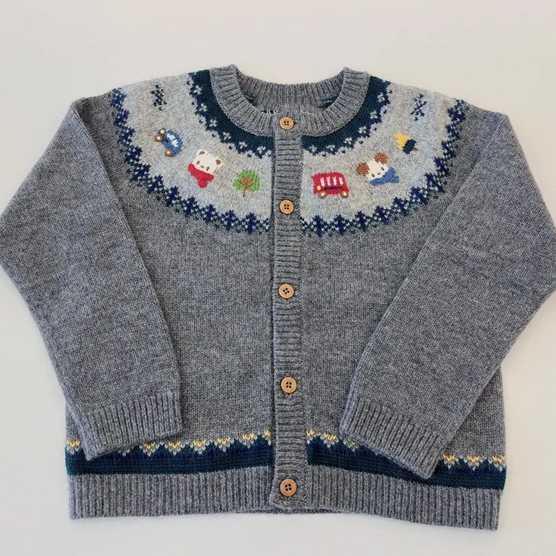 Kids cardigan 95% wool 5% cashmere girls' boy's sweater knitted jacket handmade cartoon bunny pattern embroidery girls cardigan