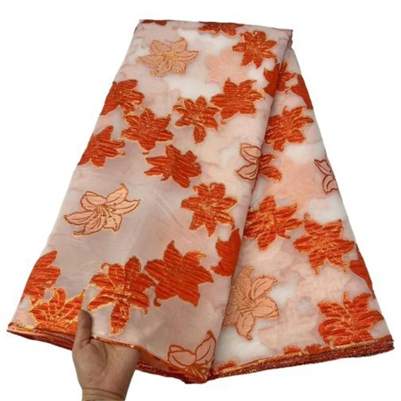 

Оранжевая французская кружевная ткань 2022, высококачественные африканские жаккардовые позолоченные материалы для женвечерние вечернего п...