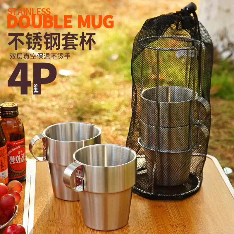 

Beer Mugs 4PCS Stainless Steel Double-layer Mug Coffee Kitchen Accessories Goblet for Drinks Cup Set Cups Barware Dining Bar