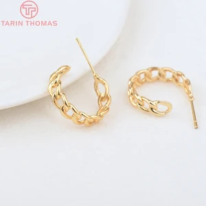 6 шт., латунные серьги-гвоздики с круглым переплетением, 24 к