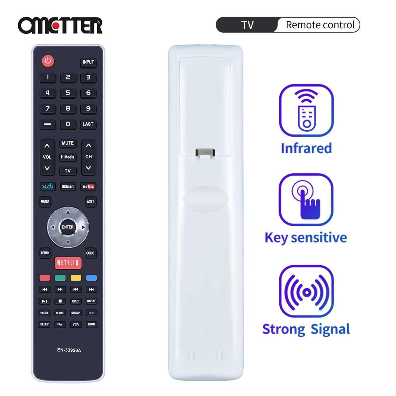 

NEW Remote Control EN-33926A For Hisense LCD HDTV EN-33925A 40K366WB 32K20DW 40K366WN 50K610GWN with Netflix VUDU YouTube
