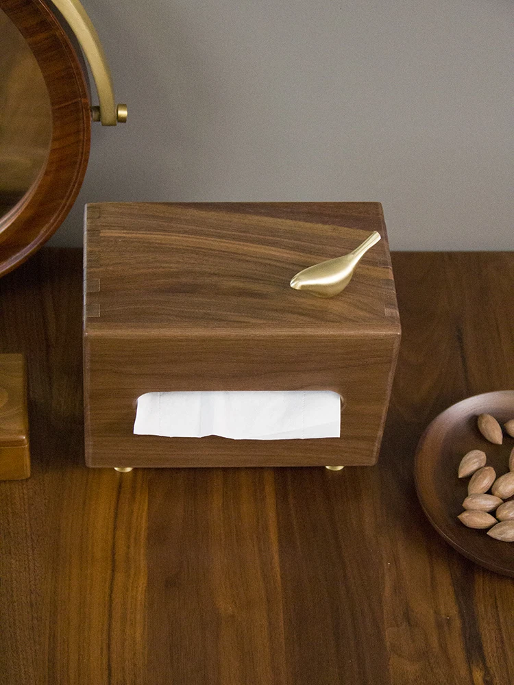 

Black Walnut Solid Wood Tissue Box Light Luxury High-end Living Room Dining Table Creative Paper Box Home Storage Simple