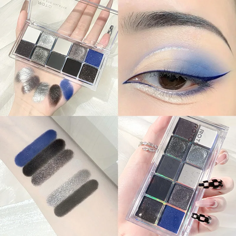 

Ttandece 10 color eye shadow plate Klein blue Silver Horn King earth color pearl blue matte metal punk makeup effect