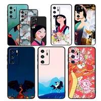 anime cartoon mulan for huawei p50 p40 p30 p20 p10 p8 pro lite e 2017 5g black silicone soft luxury phone case capa
