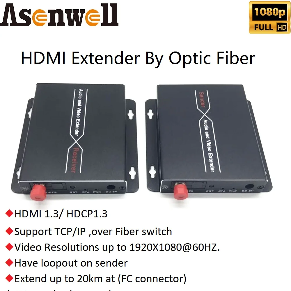 20-километровый HDMI-удлинитель оптоволоконным оптическим FC/SC контур HDMI-передатчик ресивер TCP/IP HDCP1.2 1080P ESD Защита от перенапряжения для проекта