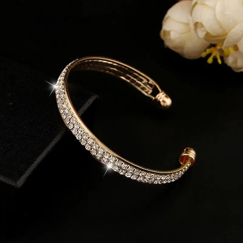 

Korean Exquisite Ladies Crystal Rhinestone Cubic Zirconia Silver Open Bracelet Wedding Bridal Jewelry Fashion Bracelet