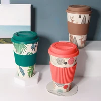 coffee mugs heat resistance bamboo fiber with silicone lid tea milk bear cup drinkware water bottle 400ml eco friendly cute new
