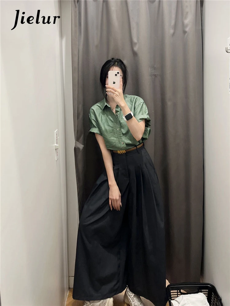 Jielur Летняя новая однотонная тонкая женская рубашка Повседневная Свободная