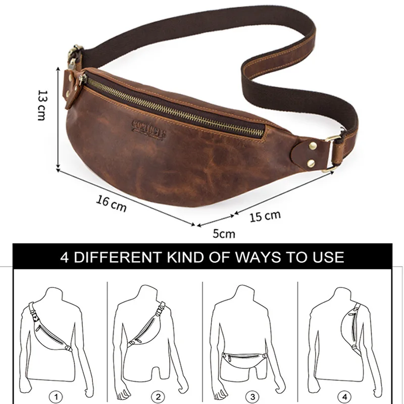 Bag For Man Retro Cowhide Men's Outdoor Waist Bag Chest Bag European Trend Leather Sport Purses Pocket Business Men's Bag