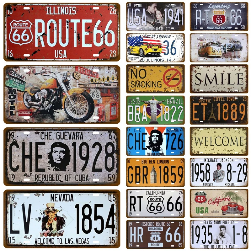Cartel Vintage de la Ruta 66, placa de matrícula de coche, cartel de Metal, carteles de estaño, Bar, Club, arte de pared, garaje, decoración del hogar, 15x30cm