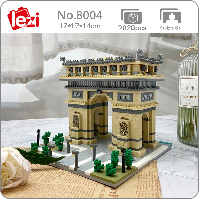 

Lezi 8004 World Architecture Arch of Triumph Gate Bricks 3D Model DIY Mini Diamond Building Blocks Toys for Children's Day Gifts