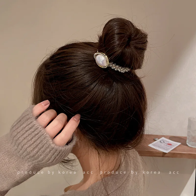 

Korean Geometric Diamond Inlaid Pearl Wound Hair Rope Exquisite Rhinestone Hand-made Tied Autumn Winter Temperame