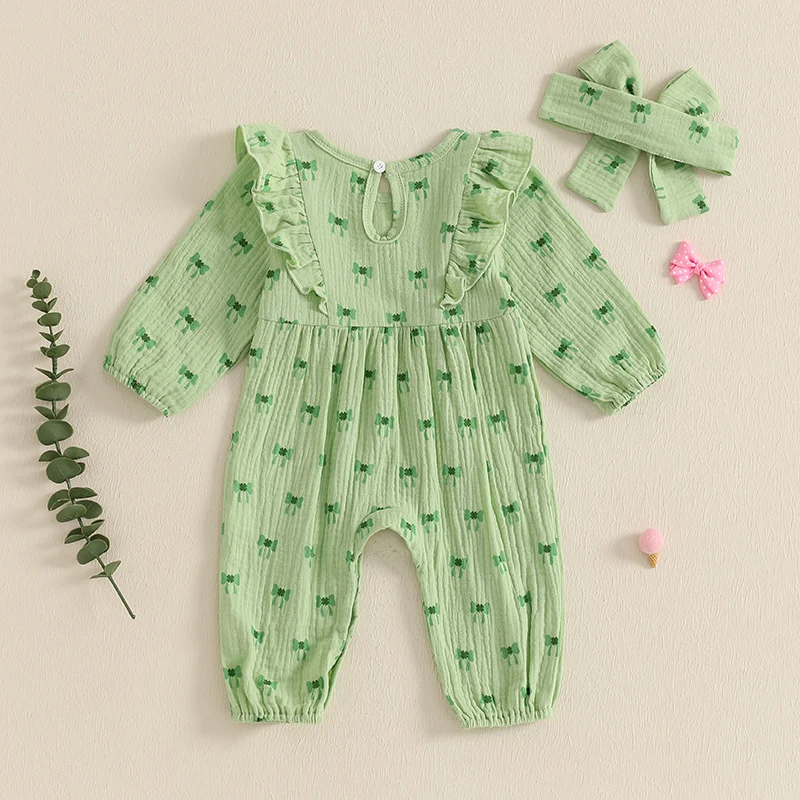 Весенняя одежда для маленьких девочек комбинезон с длинными рукавами и круглым