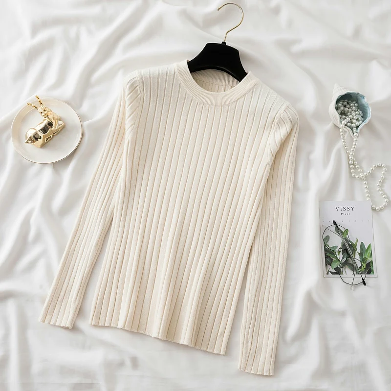 

Autumn Sexy Slim Knitted O-Neck Long Sleeve Women's Sweater 2023 Korean Style Knitwear Winter Casual Striped Tops Jumper 28713