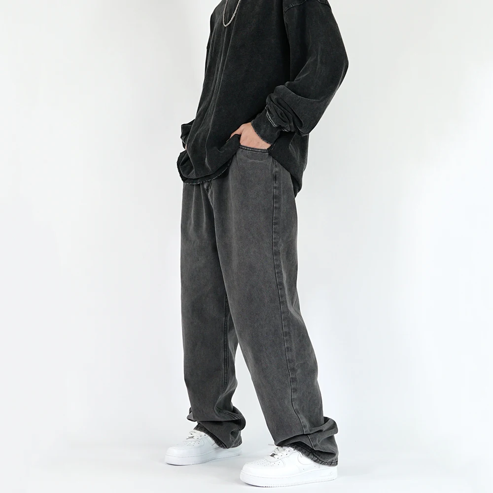 Men's Jeans Men's and Women's Same Smoky Gray Trend Wide-leg Straight Pants Retro Pants Men's Y2K Men Pants Ins Hot Sale Casual