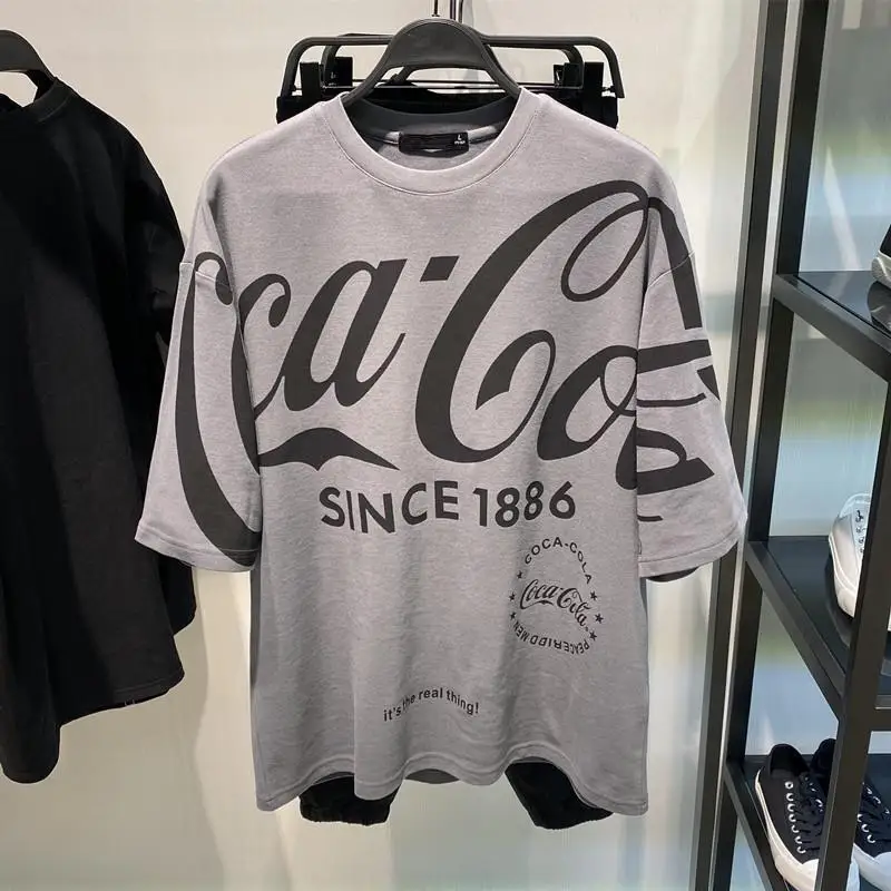 2021 футболка Coca-Cola рубашка с коротким рукавом брендовая мужская летняя свободная