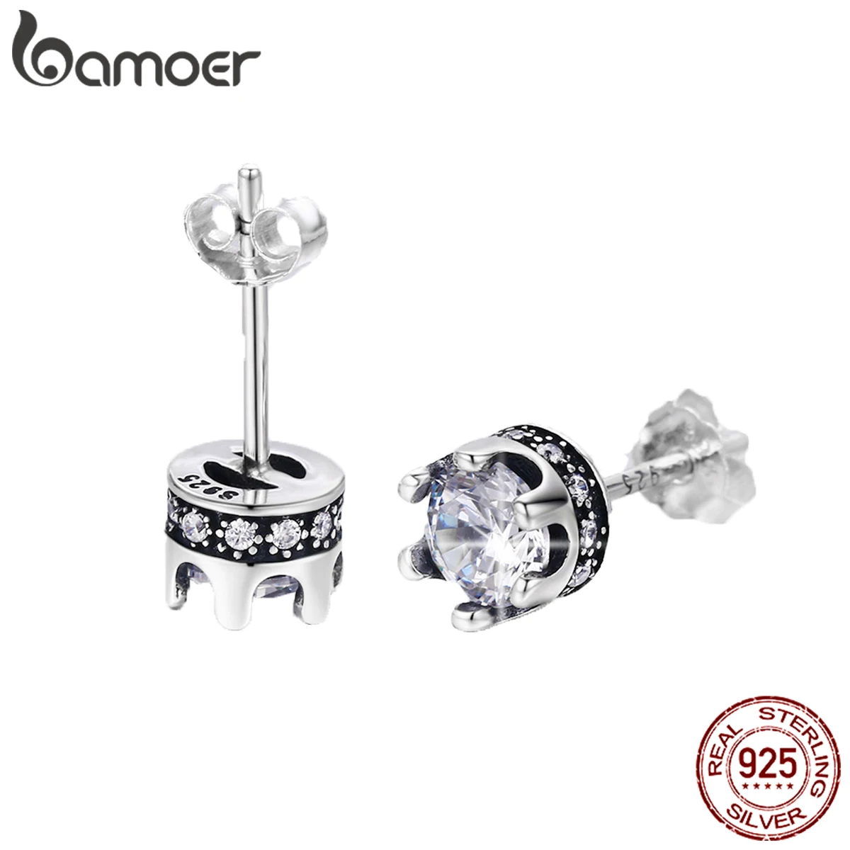

BAMOER, серебро 925 пробы, Роскошная корона принцессы, серьги с цирконием кубической огранки для женщин, круглые CZ свадебные ювелирные изделия, п...