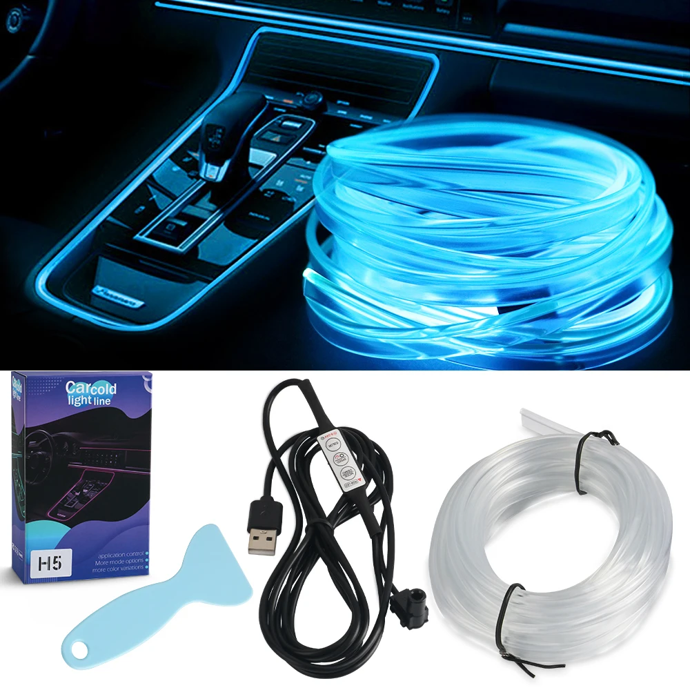 Car Interior Lights Decorative Ambient Lamp 20 Colors Multiple Modes Sound Control USB Optical Fiber Neon Atmosphere Light Strip