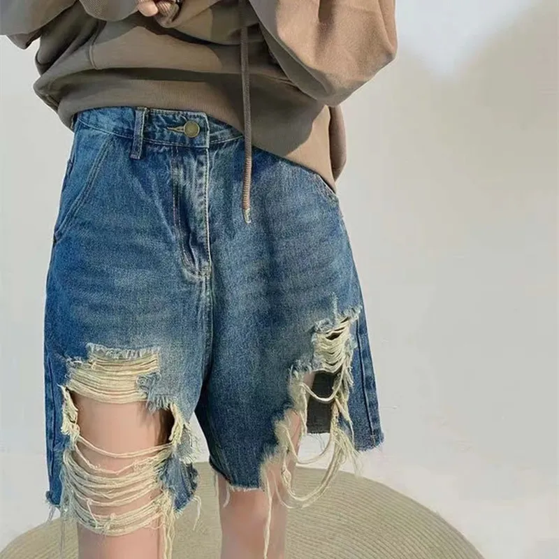 Korean Fashion Ripped Jeans Shorts Women Summer Five-point Pants Woman High Waist Shorts Streetwear Baggy Pants Casual Shorts
