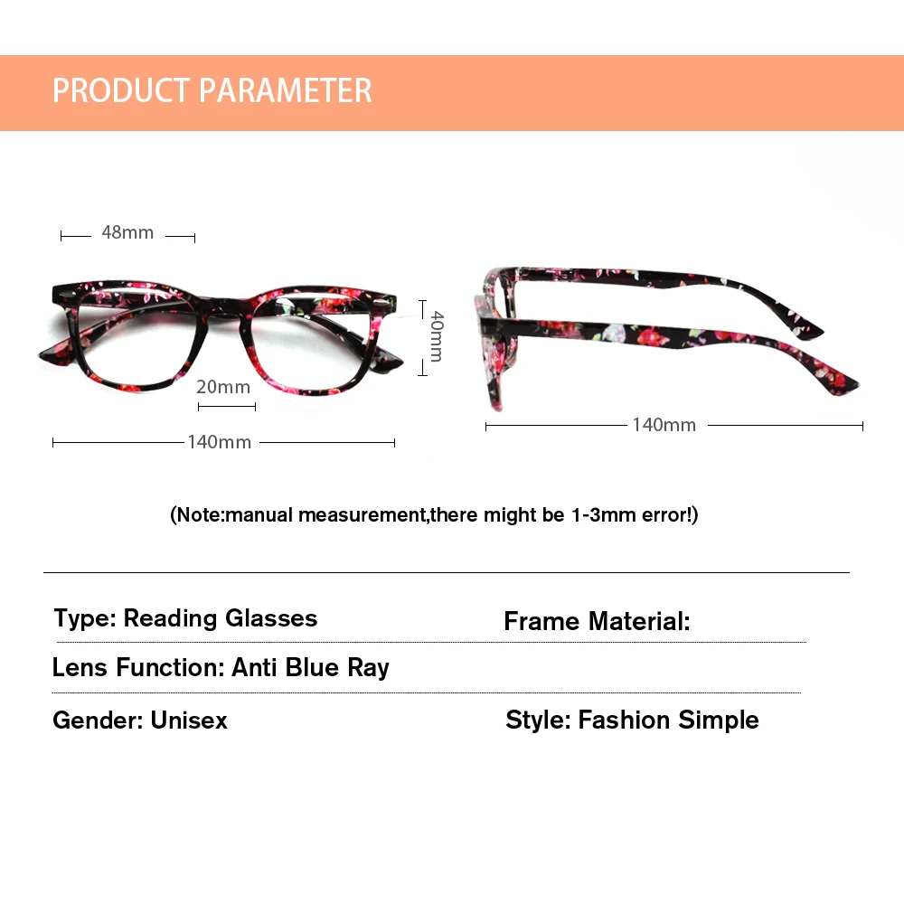 Anti Blue Light Reading Glasses For Women Men Spring Hinge Computer Presbyopia Eyewear Female Print Flower Frame 0~+4.0