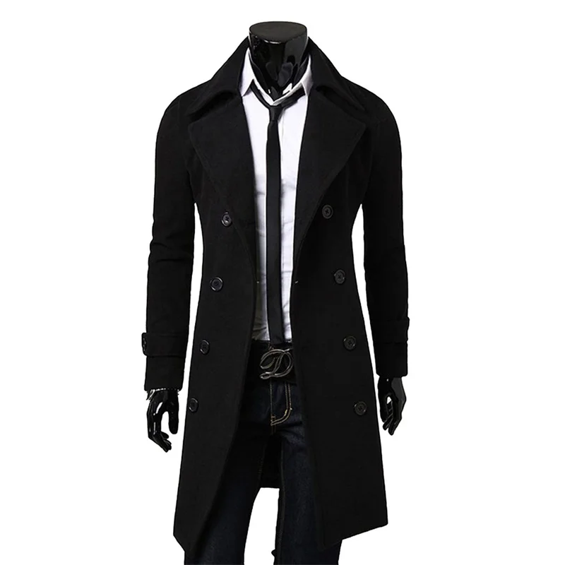 

Solid Color Self-cultivation Long Men Trench Coat High Quality Men 's Double-breasted Coat Jacket Autumn Fashion Brand Jacket