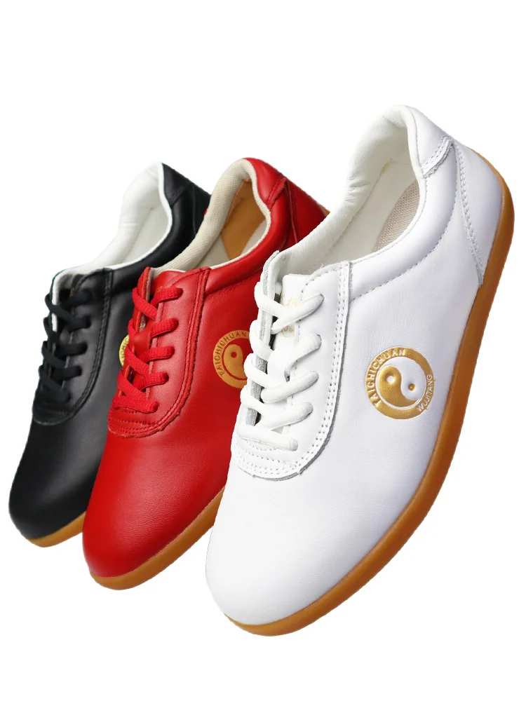 Genuine Leather Kung Fu Tai Chi Shoes Martial Art Shoes Sneakers Soft Cowhide Wear Resistant Free Flexible Sole Men Women 2022