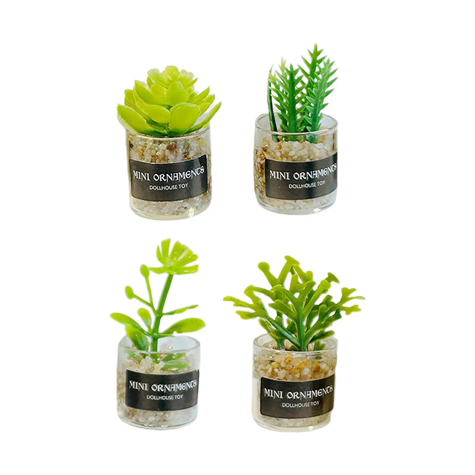 

4x 1:12 Scale Dollhouse Miniature Green Plants Fake Greenery Ornament Tiny Bonsai Potted Plants for Dollhouse Scene Tabletop