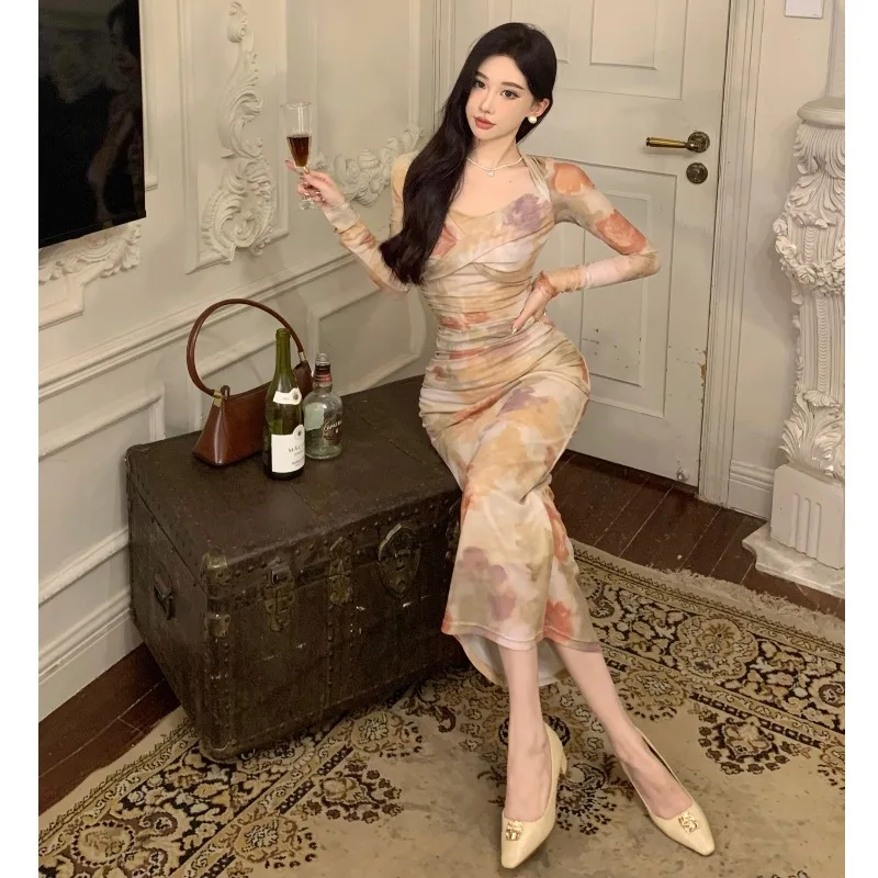 Ezgaga темпераментные платья женские сексуальные с цветочным принтом квадратный