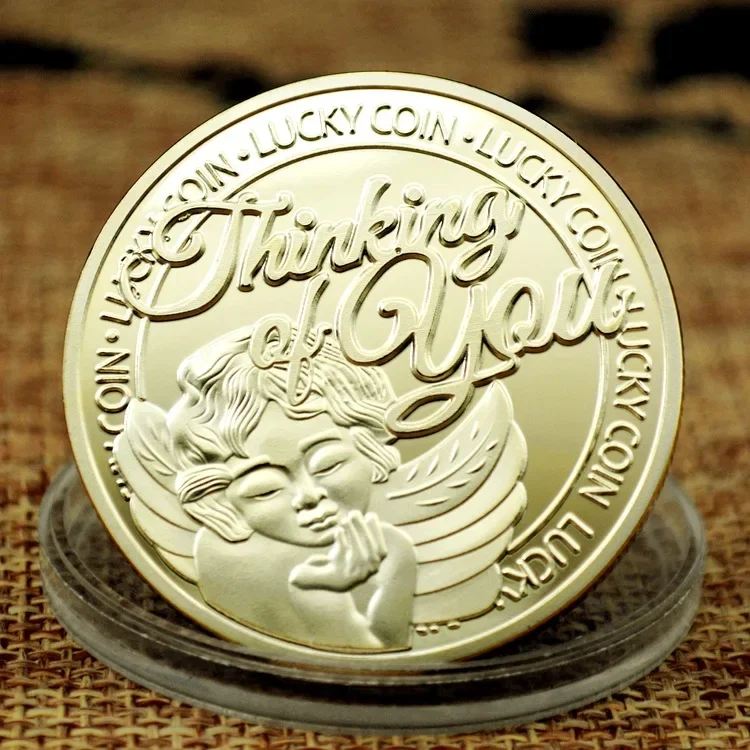 Thinking of You Basso-Relievo Collectible Coins Silvery Golden Plated Souvenir Coin Creative Gift