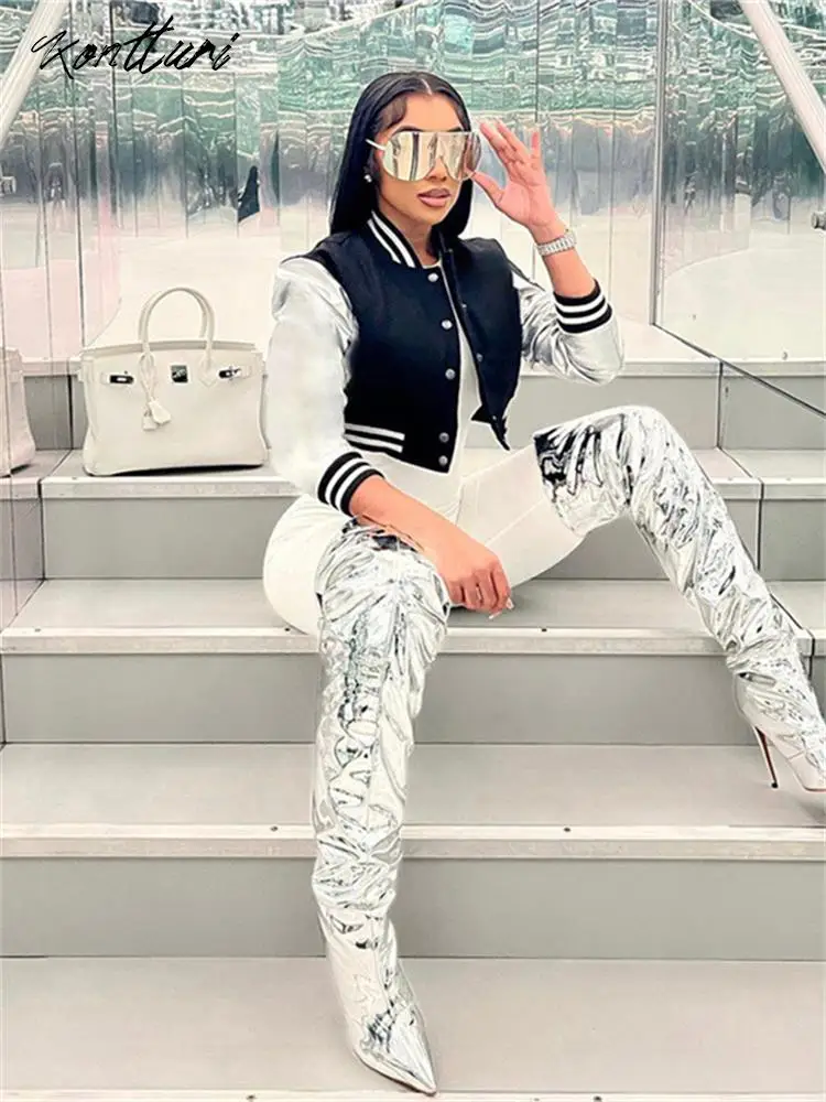 Осенняя уличная одежда Kontturi бейсбольная куртка в стиле пэчворк Женская с длинным