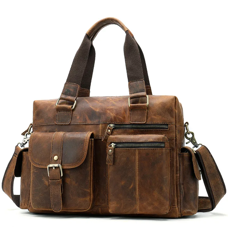 Men's Fashion Genuine Leather Trendy Handbag Retro First Layer Cowhide Business Large Capacity Travel Bag