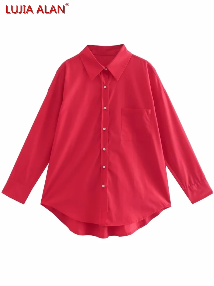 

Женская свободная рубашка с отложным воротником и одним карманом, 2 цвета