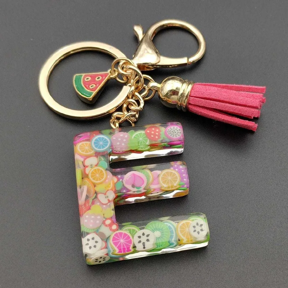 Лидер продаж простая кисточка 26 букв блесток арбуз кулон брелок для ключей сумка