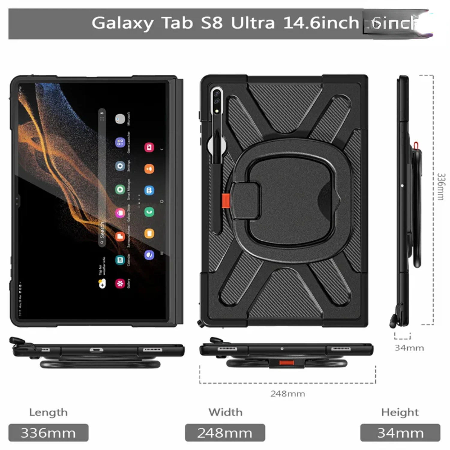 Противоударный чехол для планшета Tab S8 S9 Ultra 14 6 дюйма SM-X900 X906 SM-X910 с вращающейся