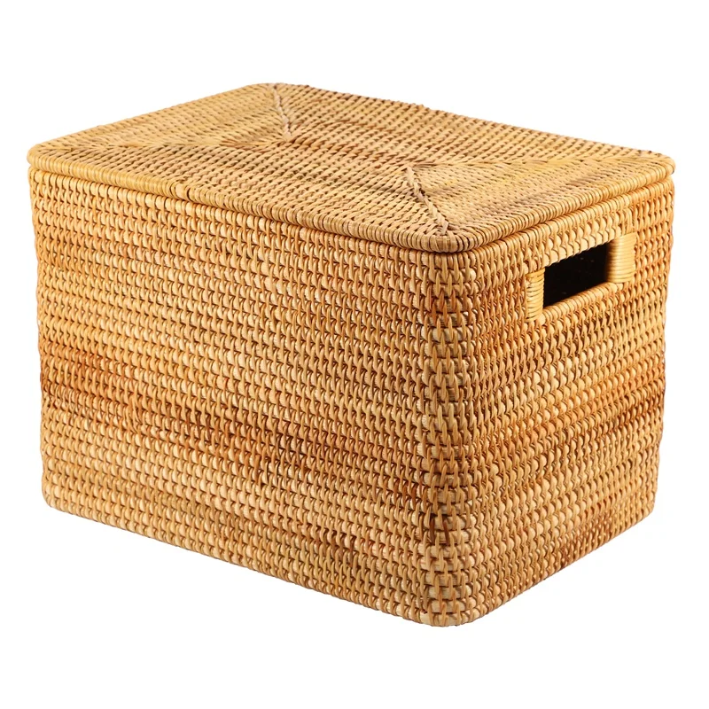 Laundry Basket Rattan Woven Storage Basket Handmade Large Capacity Portable Clothing Storage Box Household,36X26x24cm