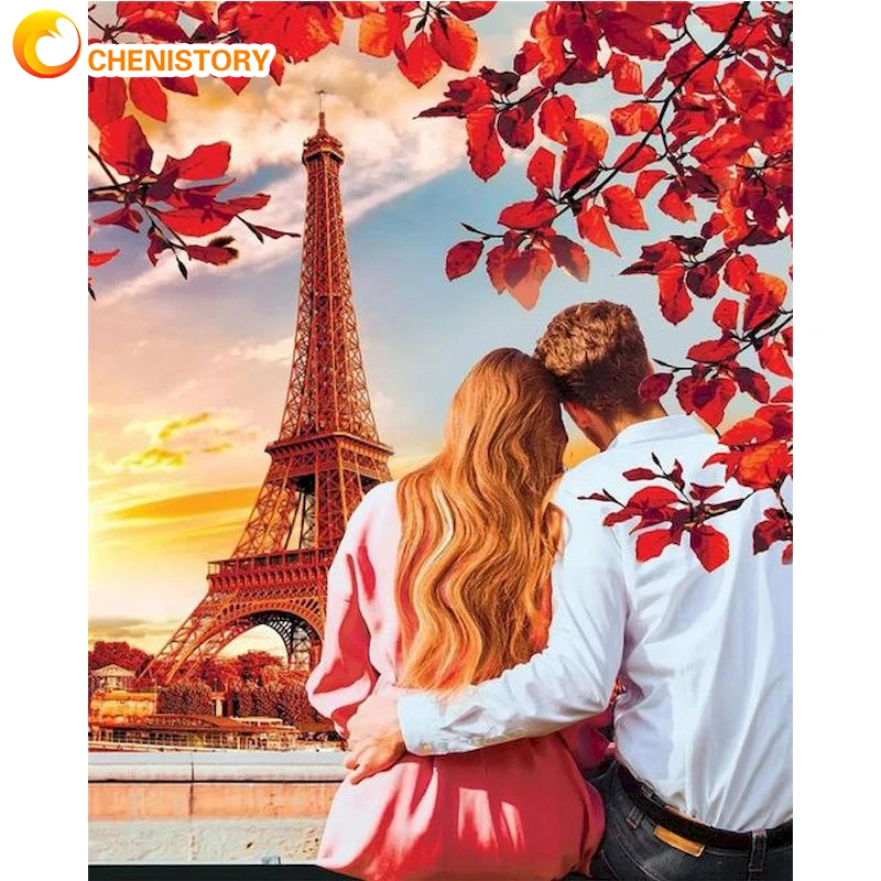 

CHENISTORY DIY Painting By Numbers Couples Drawing On Canvas Home Decoration Coloring By Numbers Tower Handpainted Gift