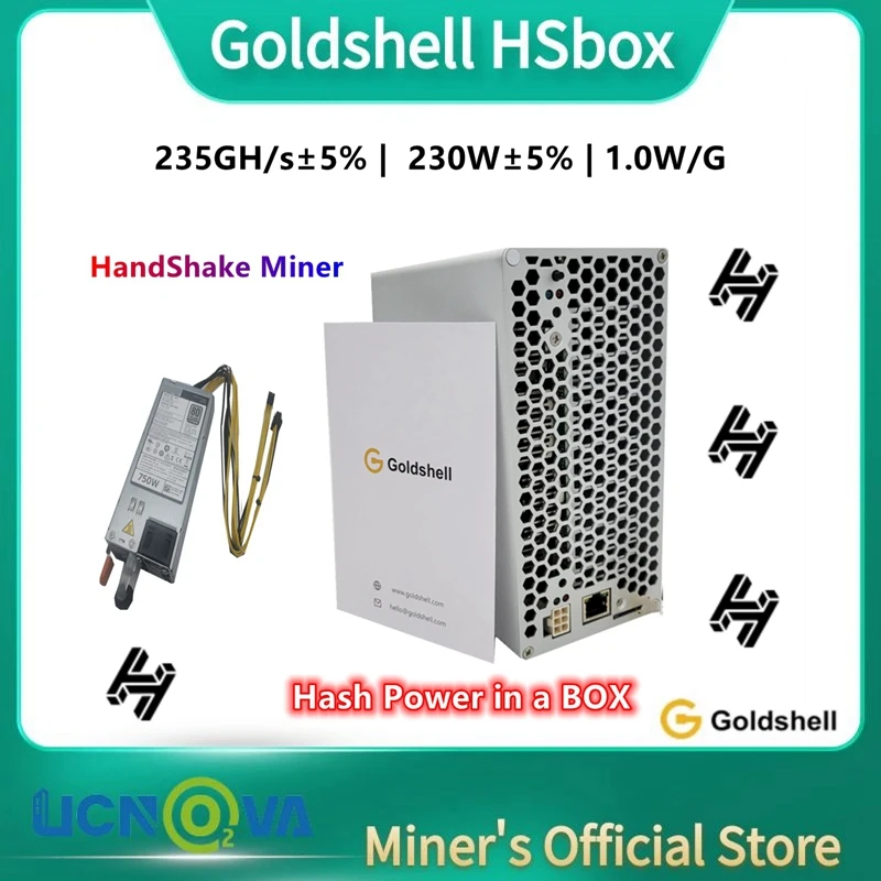 

Free Shipping Goldshell HS-BOX HandShake Miner Hash Power In A BOX 235GH/s±5% | 230W±5% | 1.0W/G With 750W PSU Option