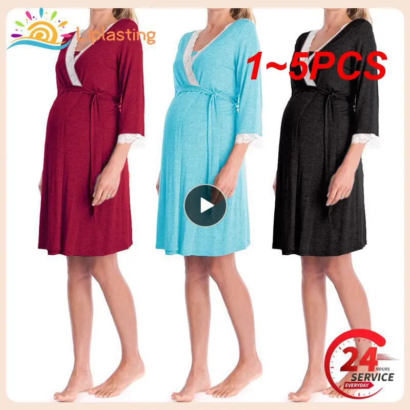 

1 ~ 5 шт. ночная рубашка для беременных женщин ночное белье для кормящих матерей кружевная Пижама с регулируемым поясом пижамное платье для беременных