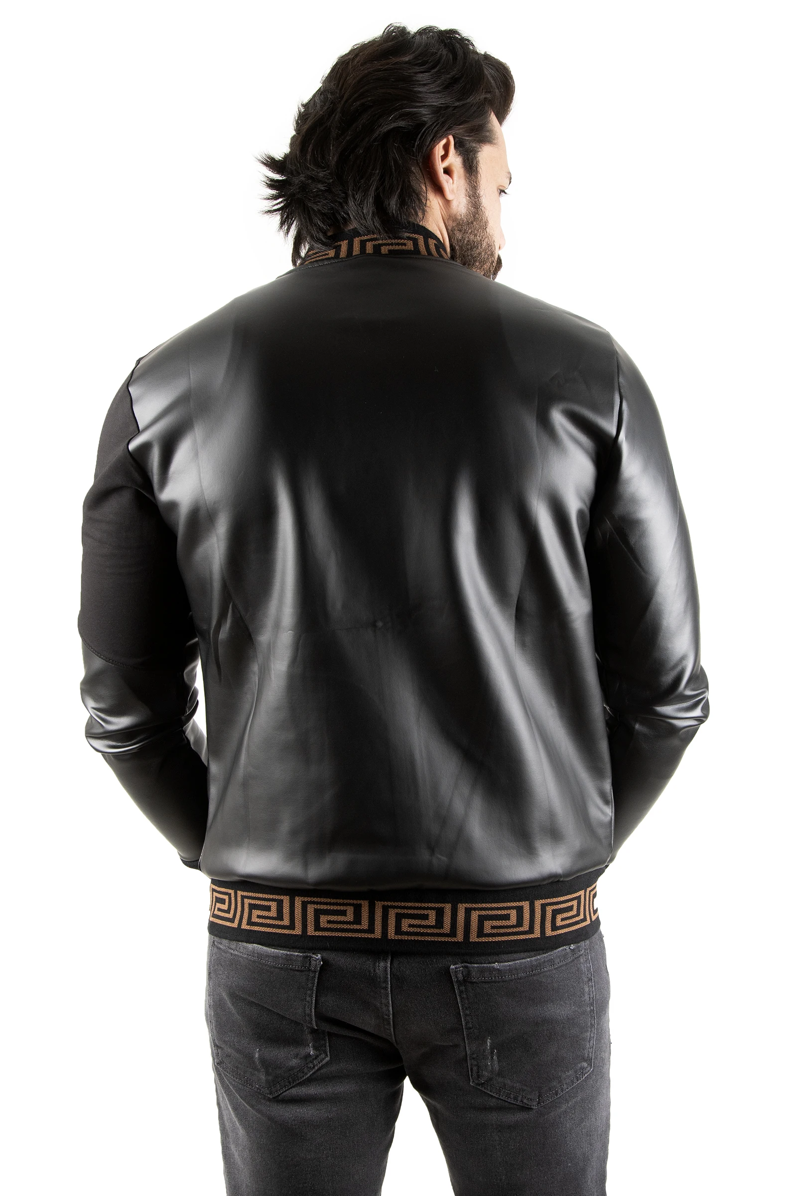 DeepSEA Geometric Pattern Cubic Zirconia Synthetic Leather Men 'S Coat 2200367