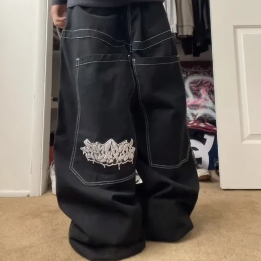 Harajuku Wexwear Y2K Джинсы мужские Уличная одежда Черные брюки-карго для скейтборда с