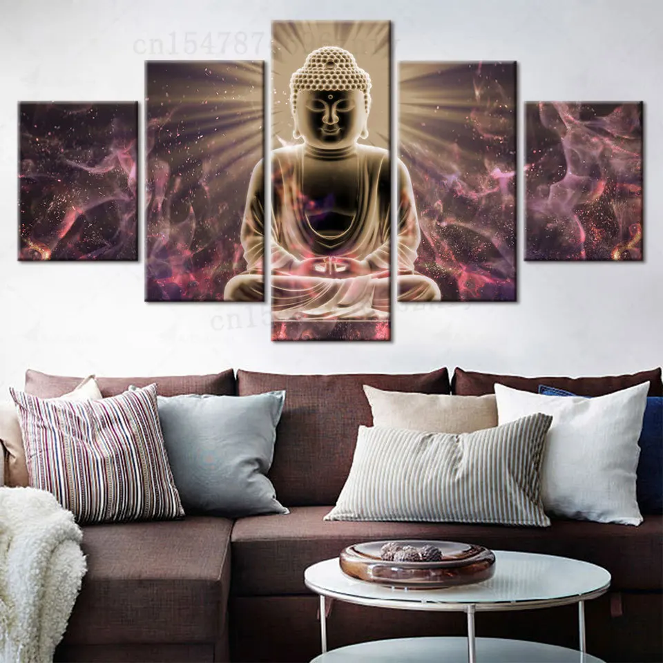 

5 панельных красочных картин Будды на стену искусство печать на холсте фотокартины для комнаты картины офиса украшение HD печать