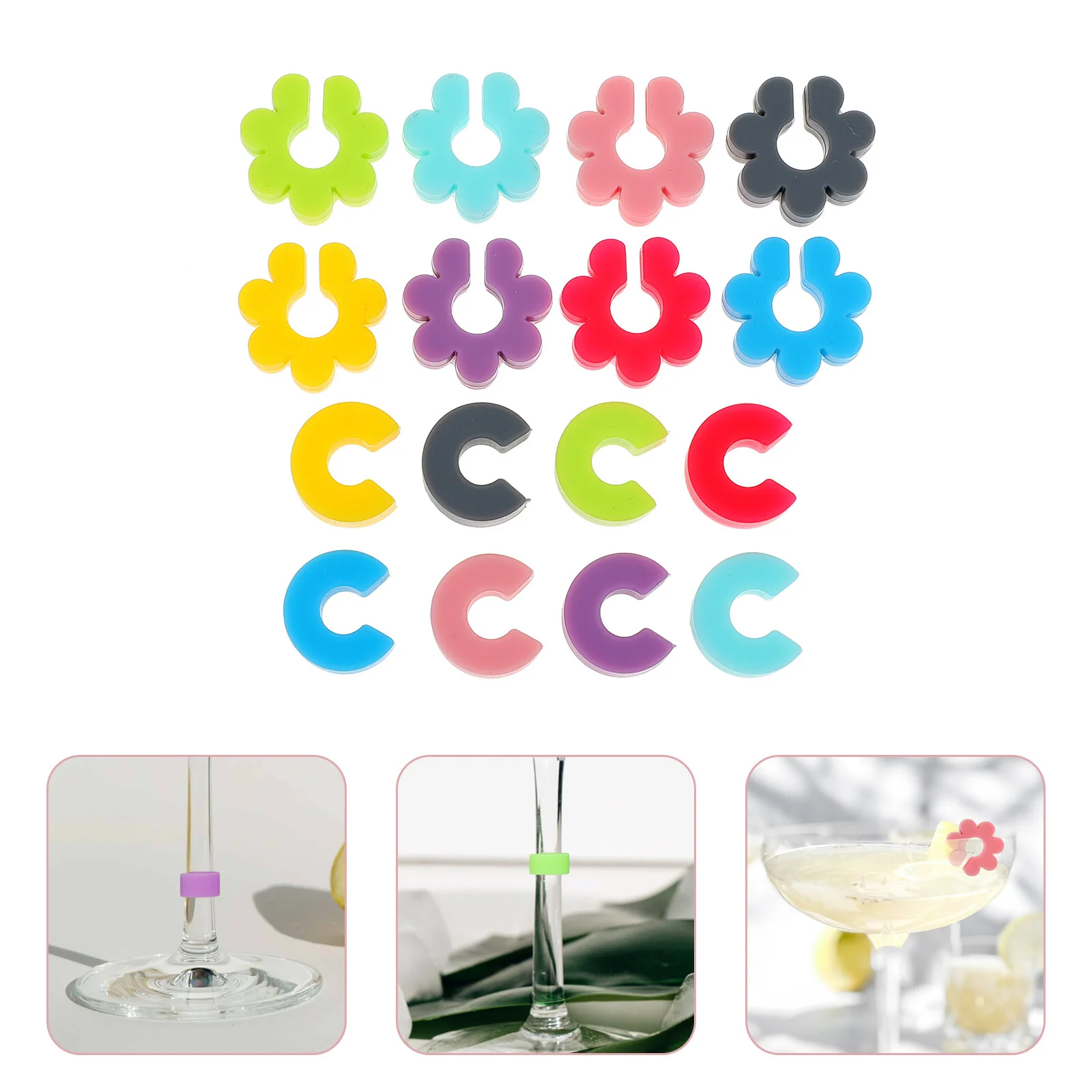 

16 Pcs Bottle Tags Flower Type Glass Logo Red Identifiers Label 2.2X2.2CM Cup Silicone Labels Silica Gel